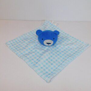 Lucky Moon Blue White Bear Gingham Plush Security blanket Baby lovey nunu